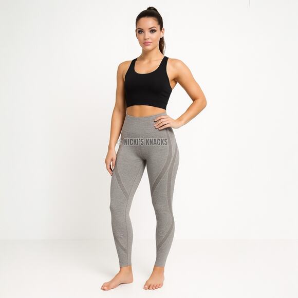 Gray Seamless Compression Contour Leggings High Waist Gym Athleisure Size S - Picture 9 of 10
